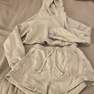 Mint Green Comfy Matching Set - Cropped Hoodie and Shorts